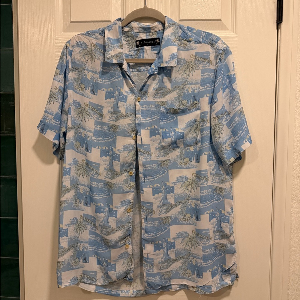 AllSaints Surfer Scenic Print Short Sleeve Button-Down